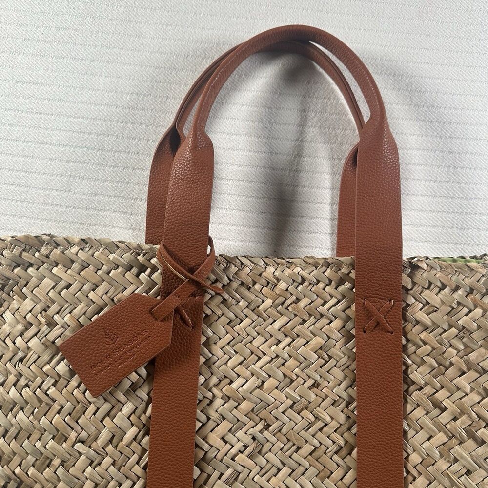 Four Seasons Anguilla Woven Straw Tote Bag Leather Handles Resort Beach - Picture 5 of 16
